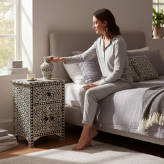 Bone Inlay 1 Drawer And 1 Shelf Bedside Table For Living Area Decor