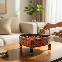 Mango Wood Hand-Painted Triangular Chakki Table