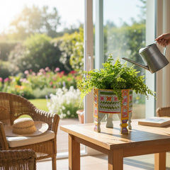 Mango Wood Indian Chakki Planter Table For Living Area Decor