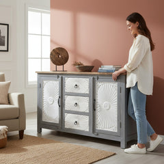 Mango Wood Indian Grey Drawer Sideboard For Storage Solution