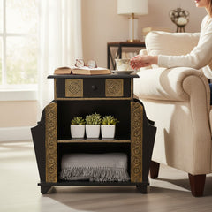 Mango Wood Boho Accent Side Table With Brass Detailing