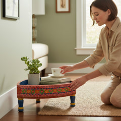 Mango Wood Hand-Painted Triangular Chakki Table