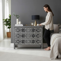 Bone Inlay 3 Drawer Dresser Cabinet For Hallway Decor