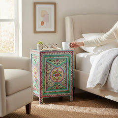 Mango Wood Hand-Painted Bedside Table For Living Room