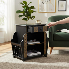 Mango Wood Boho Accent Side Table With Brass Detailing