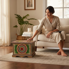 Mango Wood Hand-Carved Blanket Storage Chest For Modern Home Decor