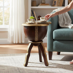 Mango Wood Coffee Table With Brass Detailing