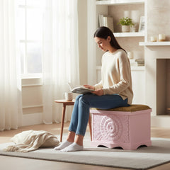 Mango Wood Blanket Storage Chest Table In Pink Finish