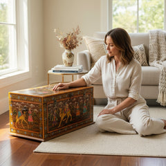 Mango Wood Blanket Chest With Indian Flok Art Painted