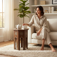 Mango Wood Hand-Painted Indian Accent Side Table For Living Room In Set Of 2