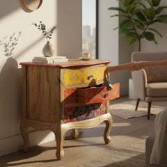 Mango Wood Three Drawer Chest Table For Living Room Storage