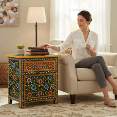 Mango Wood Painted Bedside Table For Storage Solution