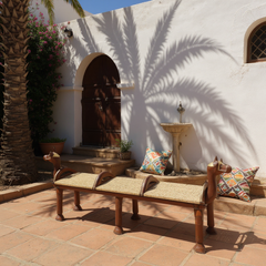 Mango Wood Camel Seating Bench With Brass Detailing