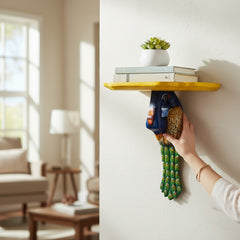 Hand-Painted Peacock Wall Shelf – Artistic Accent Rack for Modern Home Décor