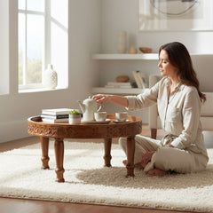 Mango Wood Hand-Carved Chakki Coffee Table For Living Room