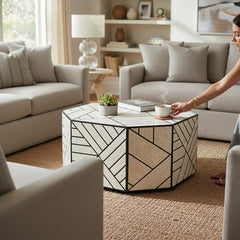Bone Inlay Centerpiece Coffee Table For Living Room Decor