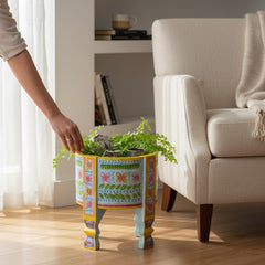 Mango Wood Indian Chakki Planter Table For Living Area Decor