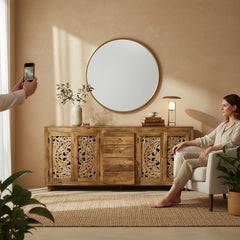 Mango Wood Hand-Carved Sideboard For Storage Solution