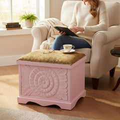 Mango Wood Blanket Storage Chest Table In Pink Finish