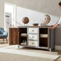 Mango Wood Indian Grey Drawer Sideboard For Storage Solution