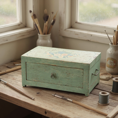 Hand-Painted Wooden Storage Box – Bedroom Organizer for Everyday Essentials