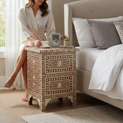 Bone Inlay Bedside Table For Living Area Decor