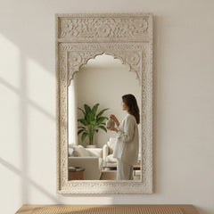 Hand-Carved Wooden Frame Mirror for Modern & Traditional Home Decor