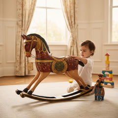 Hand-Painted Wooden Rocking Horse Statue For Housewarming