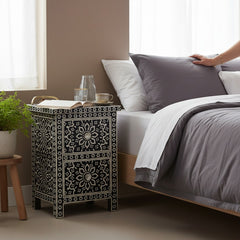 Mango Wood Bone Inlay Bedside Table For Living Room Decor
