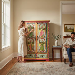 Hand-Painted Mango Wood Storage Cabinet, Bedroom Storage Hand-Painted Almirah
