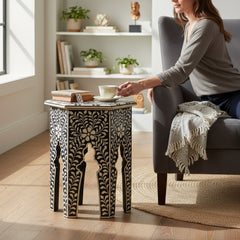 Bone Inlay Boho Side Table For Living Room Decor