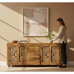 Mango Wood Hand-Carved Sideboard For Storage Solution