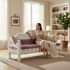 Garden Hand Carved 3 Seater Sofa Daybed White 180x60x85 cm