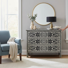 Bone Inlay 3 Drawer Dresser Cabinet For Hallway Decor