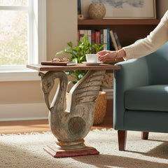 Mango Wood Duck Side Table For Living Area Decor