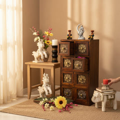 Mango Wood Table Decor Mini Drawer Chest With Brass Detailing