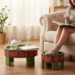 Mango Wood Hand-Painted Chakki Coffee Table For Living Area Decor