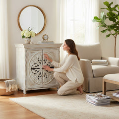Hand-Carved Mango Wood Bedside Cabinet For Bedroom Storage