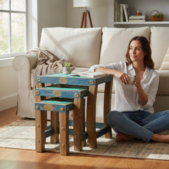 Handcrafted Rustic Nesting Table Set for Cozy Living Room Décor