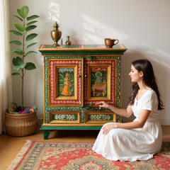 Hand-Painted Mango Wood Bedside Cabinet For Bedroom Storage