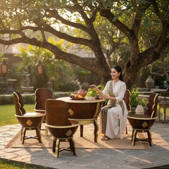 Mango Wood Dark Brown Coffee Table Set With Brass Detailing