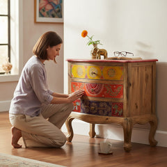 Mango Wood Three Drawer Chest Table For Living Room Storage
