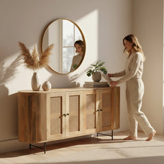 Mango Wood Four Door Sideboard With Cane Detailing