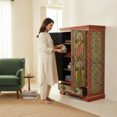 Hand-Painted Mango Wood Storage Cabinet, Bedroom Storage Hand-Painted Almirah