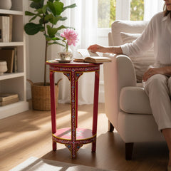Mango Wood Hand-Painted Sofa Side Boho Accent Table For Living Room Decor