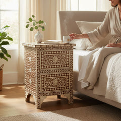 Bone Inlay Bedside Table For Living Area Decor
