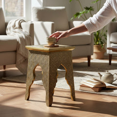 Mango Wood Sofa Side Table With Brass Detailing