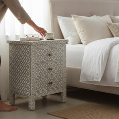 Bone Inlay 3 Drawer Bedside Table For Living Room Storage