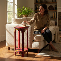 Mango Wood Hand-Painted Sofa Side Boho Accent Table For Living Room Decor