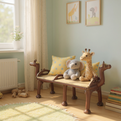 Mango Wood Camel Seating Bench With Brass Detailing